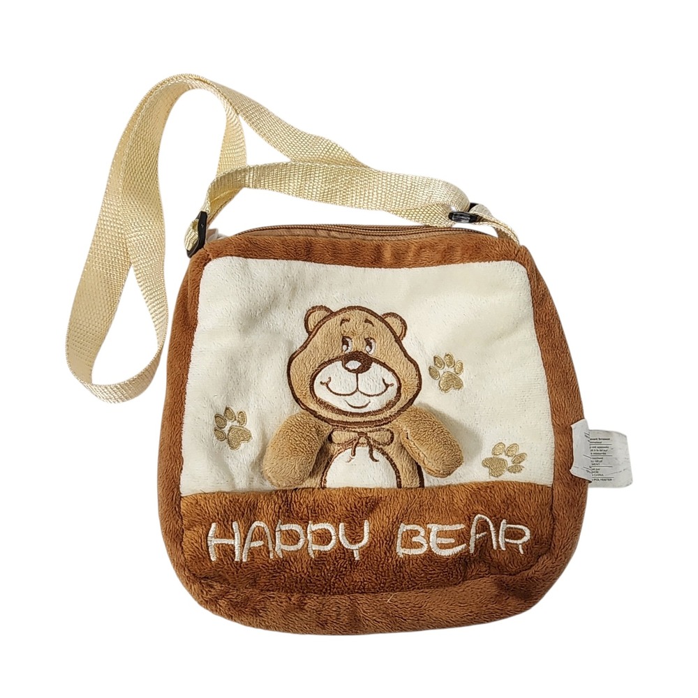 Kellytoy Happy Bear Plush Crossbody‎ Bag Kids Childrens Cute Small Purse Brown